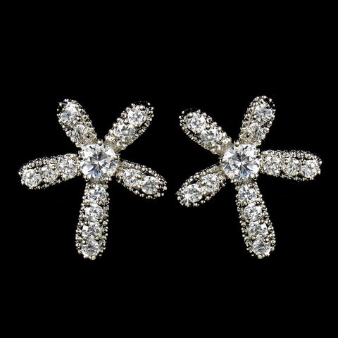 Stunning Antique Silver Clear Starfish-like Bridal Wedding Earrings E 5284