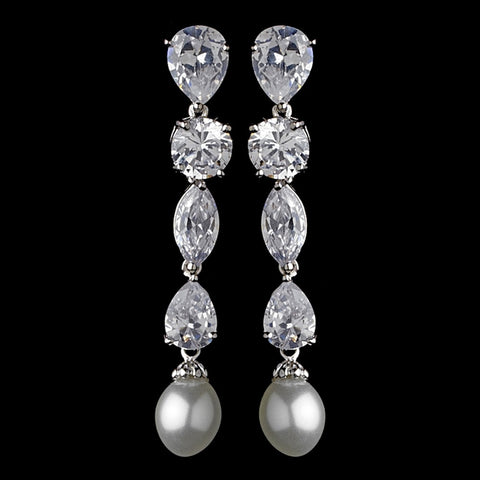 Breathtaking Cubic Zirconium & Pearl Drop Bridal Wedding Earrings E 5289