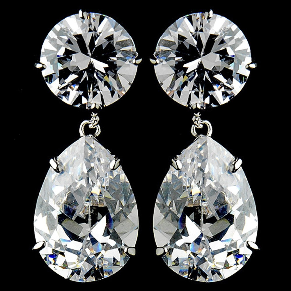 Gorgeous Antique Silver Clear Cubic Zirconium Teardrop Bridal Wedding Earrings E 5372