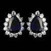 Floral Rhinestone Bridal Wedding Earrings with Navy Blue Accents E 5397