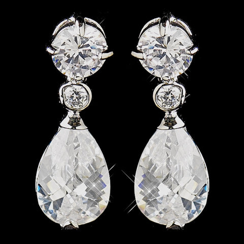 Silver Clear CZ Crystal Bridal Wedding Dangle Bridal Wedding Earrings 5428
