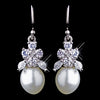 Antique Silver White Pearl & CZ Bridal Wedding Earrings 5441