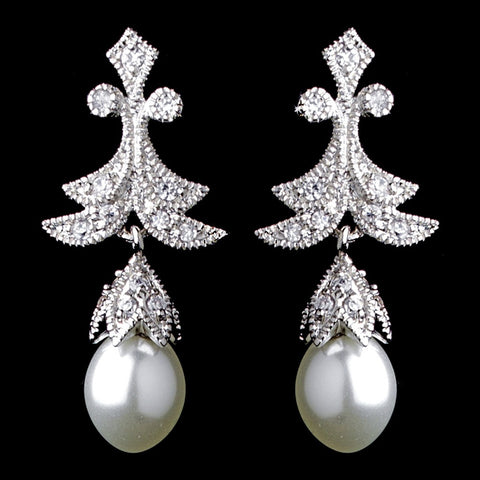Antique Silver Clear Pearl & CZ Earring 5488