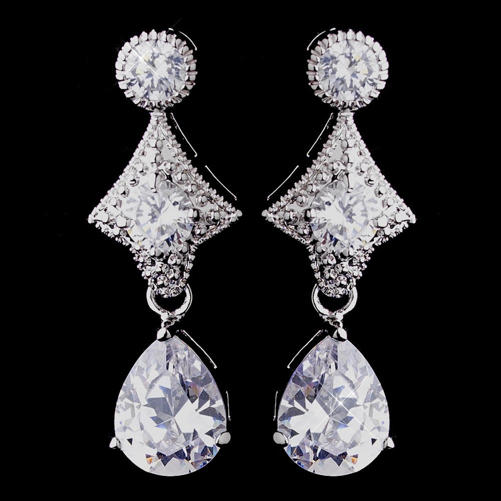 Sparkling Antique Silver Clear CZ Bridal Wedding Earrings 5559