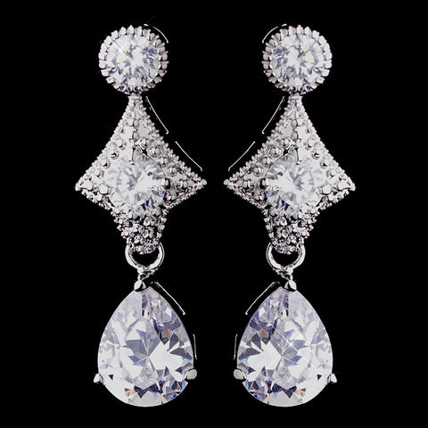 Sparkling Antique Silver Clear CZ Bridal Wedding Earrings 5559