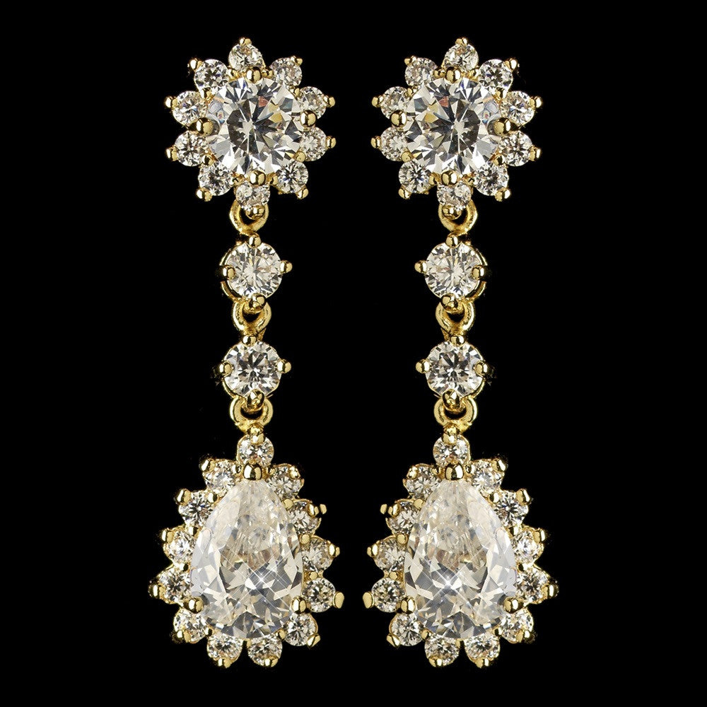 Gold Clear CZ Crystal Kate Middleton Inspired Dangle Bridal Wedding Earrings 5560