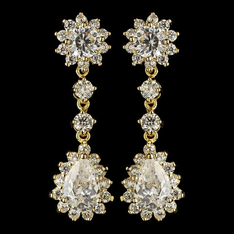 Gold Clear CZ Crystal Kate Middleton Inspired Dangle Bridal Wedding Earrings 5560