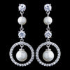 Antique Silver White Pearl & CZ Bridal Wedding Earrings 5863