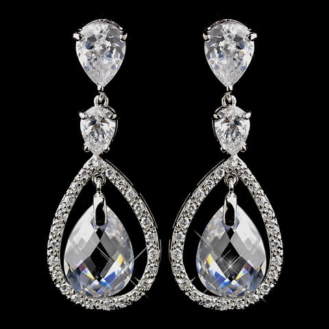 Atnique Silver Clear CZ Bridal Wedding Earrings 5876