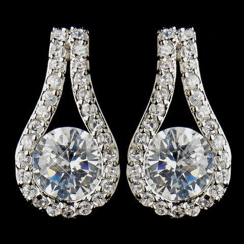 Antique Silver Clear Cubic Zirconia Bridal Wedding Drop Bridal Wedding Earrings 5966