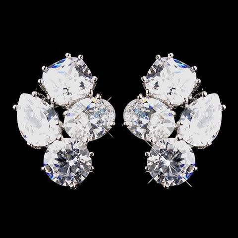 Beautiful Antique Silver Clear CZ Stud Bridal Wedding Earrings 5972