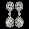 Antique Silver Clear Oval CZ Crystal Drop Bridal Wedding Earrings 5996
