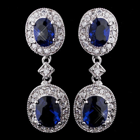 Silver Sapphire Kate Middleton Inspired Silver Sapphire Blue CZ Bridal Wedding Earrings 5996