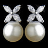 Silver Diamond White Pearl & CZ Crystal Dangle Drop Bridal Wedding Earrings 6013