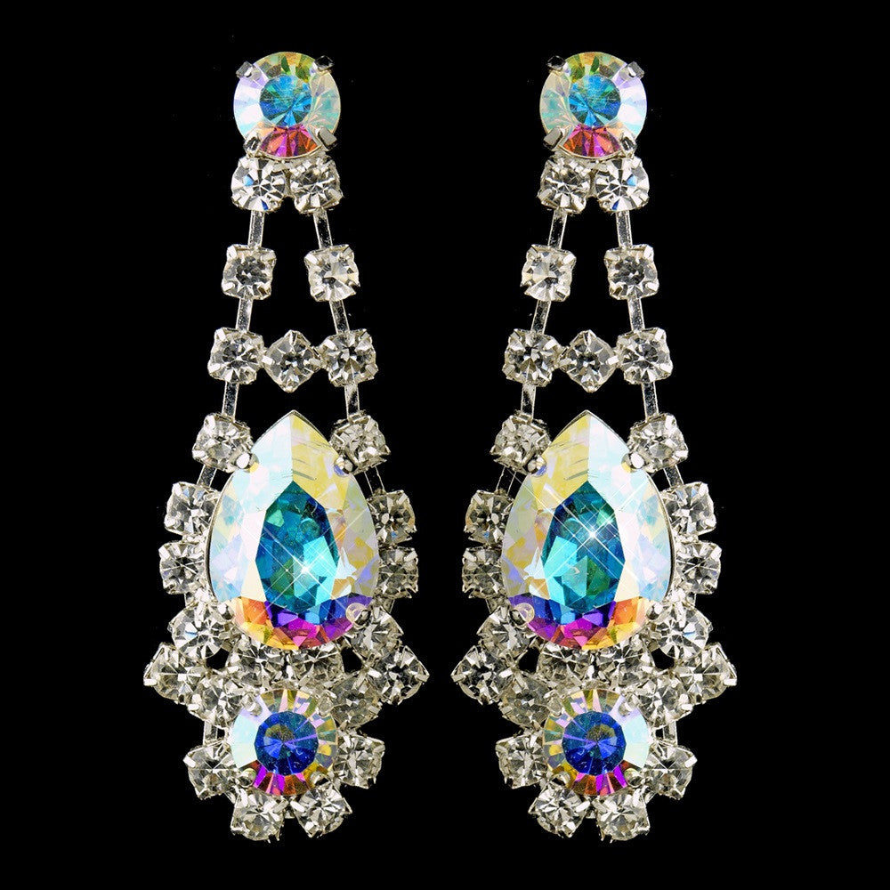 Silver Clear Crystal & AB Rhinestone Bridal Wedding Earrings 70013