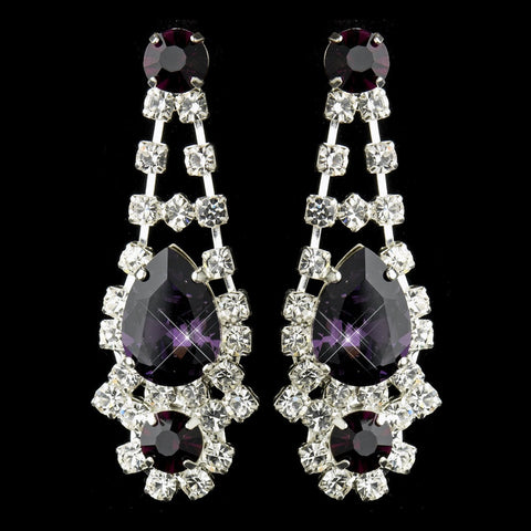Silver Clear Crystal & Amethyst Rhinestone Bridal Wedding Earrings 70013