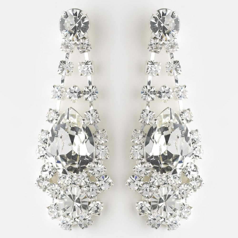 Silver Clear Crystal and Rhinestone Bridal Wedding Earrings 70013