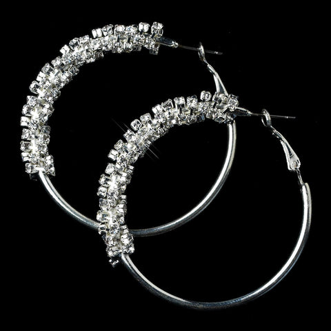 Silver Clear Rhinestone Twisted Hoop Bridal Wedding Earrings