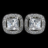Antique Rhodium Silver Clear Cushion Cut CZ Crystal Stud Bridal Wedding Earrings 7403