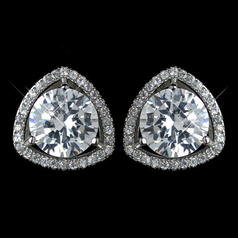 Antique Rhodium Silver Clear Solitaire Pave Encrusted Stud Bridal Wedding Earrings 7405