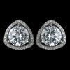 Antique Rhodium Silver Clear Solitaire Pave Encrusted Stud Bridal Wedding Earrings 7405