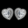 Antique Rhodium Silver CZ Crystal Heart Encrusted Bridal Wedding Earrings 7409