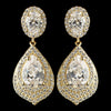 Gold Clear CZ Teardrop Crystal Drop Bridal Wedding Earrings 7412