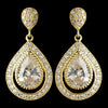 Gold Clear CZ Crystal Teardrop Drop Bridal Wedding Earrings 7427