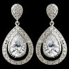 Antique Silver Clear CZ Dangle Drop Bridal Wedding Earrings 7427