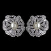 Rhodium Double Row Ivory Pearl CZ Crystal Rose Stud Bridal Wedding Earrings 76012