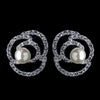 Silver Ivory Pearl & Rhinestone Rose Stud Bridal Wedding Earrings 76013