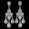 Rhodium Clear Round & Teardrop CZ Crystal Chandelier Bridal Wedding Earrings 7612