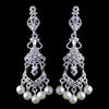 Silver Diamond White Pearl & Rhinestone Chandelier Bridal Wedding Hair Clip-on Bridal Wedding Earrings 7702
