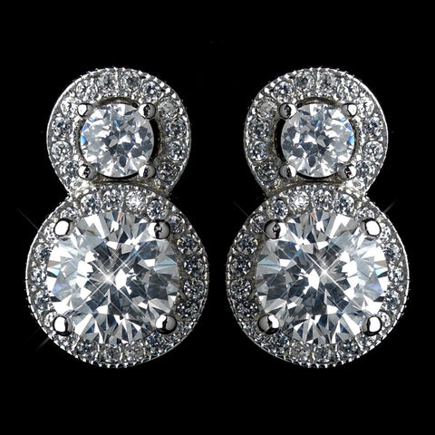 Antique Rhodium Silver Clear Double Solitaire Encrusted Stud Bridal Wedding Earrings 7735