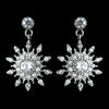 Antique Rhodium Silver Clear Snowflake Encrusted Pendent Necklace & Petite Snowflake Drop Earrings Bridal Wedding Jewelry Set 7737