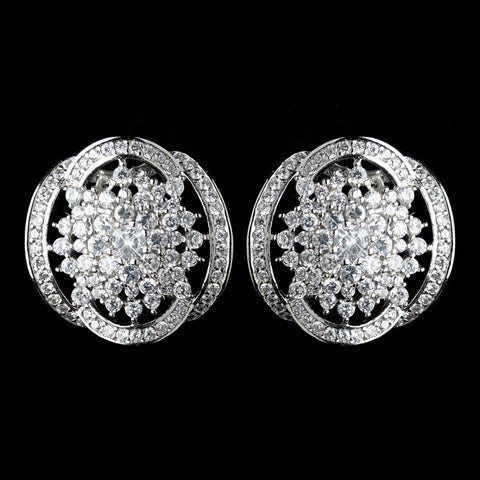 Antique Rhodium Silver Clear CZ Flower Crystal "Great Gatsby" Inspired Bridal Wedding Necklace Drop Bridal Wedding Necklace & Stud Earrings Jewelry Set 7743