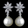 Antique Rhodium Silver Diamond White & CZ Crystal Pearl Drop Bridal Wedding Earrings 7756
