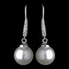 Antique Rhodium Silver White Pearl & CZ Crystal Pave Encrusted Dangle Bridal Wedding Earrings 7757