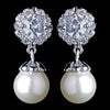Antique Rhodium Silver Petite CZ Crystal Solitaire Encrusted With Pearl Drop Bridal Wedding Earrings 7758