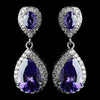 Antique Rhodium Silver Amethyst Tear Drop Encrusted CZ Crystal Bridal Wedding Earrings 7761