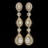 Gold Teardrop & Oval Pave Encrusted CZ Crystal Flower Dangle Earring 7763