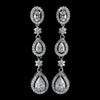 Antique Rhodium Silver Clear Teardrop & Oval Pave Encrusted CZ Crystal Dangle Bridal Wedding Earrings 7763