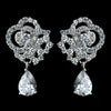 Antique Rhodium Silver Clear Pave Encrusted Tear Drop Bridal Wedding Earrings 7764