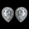 Antique Rhodium Silver Clear Teardrop Encrusted Pave Stud Bridal Wedding Earrings 7766