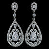 Antique Rhodium Silver Clear CZ Crystal Teardrop Bridal Wedding Earrings 7769