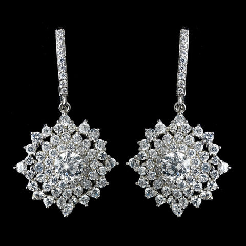 Antique Rhodium Silver Clear CZ Crystal Cluster Snowflake Like Leverback Bridal Wedding Earrings 7771