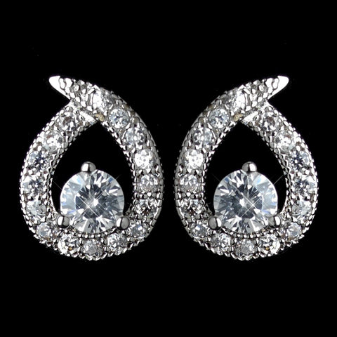 Antique Rhodium Silver Clear Loop Of Love Petite CZ Crystal Stud Bridal Wedding Earrings 7772