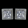 Antique Rhodium Silver Clear Princess Cut Encrusted CZ Crystal Stud Bridal Wedding Earrings 7775