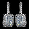 Antique Rhodium Silver Clear Princess Cut CZ Crystal Drop Bridal Wedding Earrings 7782