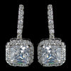 Antique Rhodium Silver Clear CZ Crystal Princess Cut Encrusted Bridal Wedding Earrings 7784